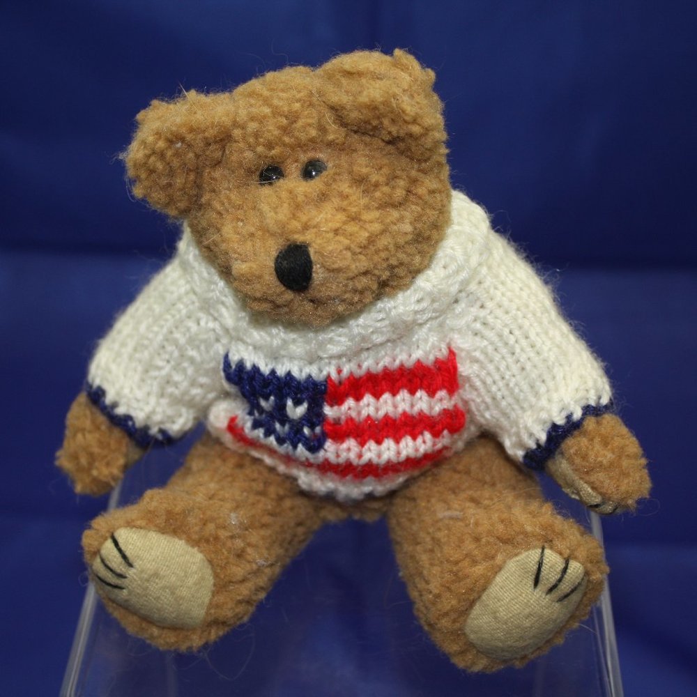 VTG Jointed Teddy Bear Brown Plush Berkeley Designs USA American Flag Sweater